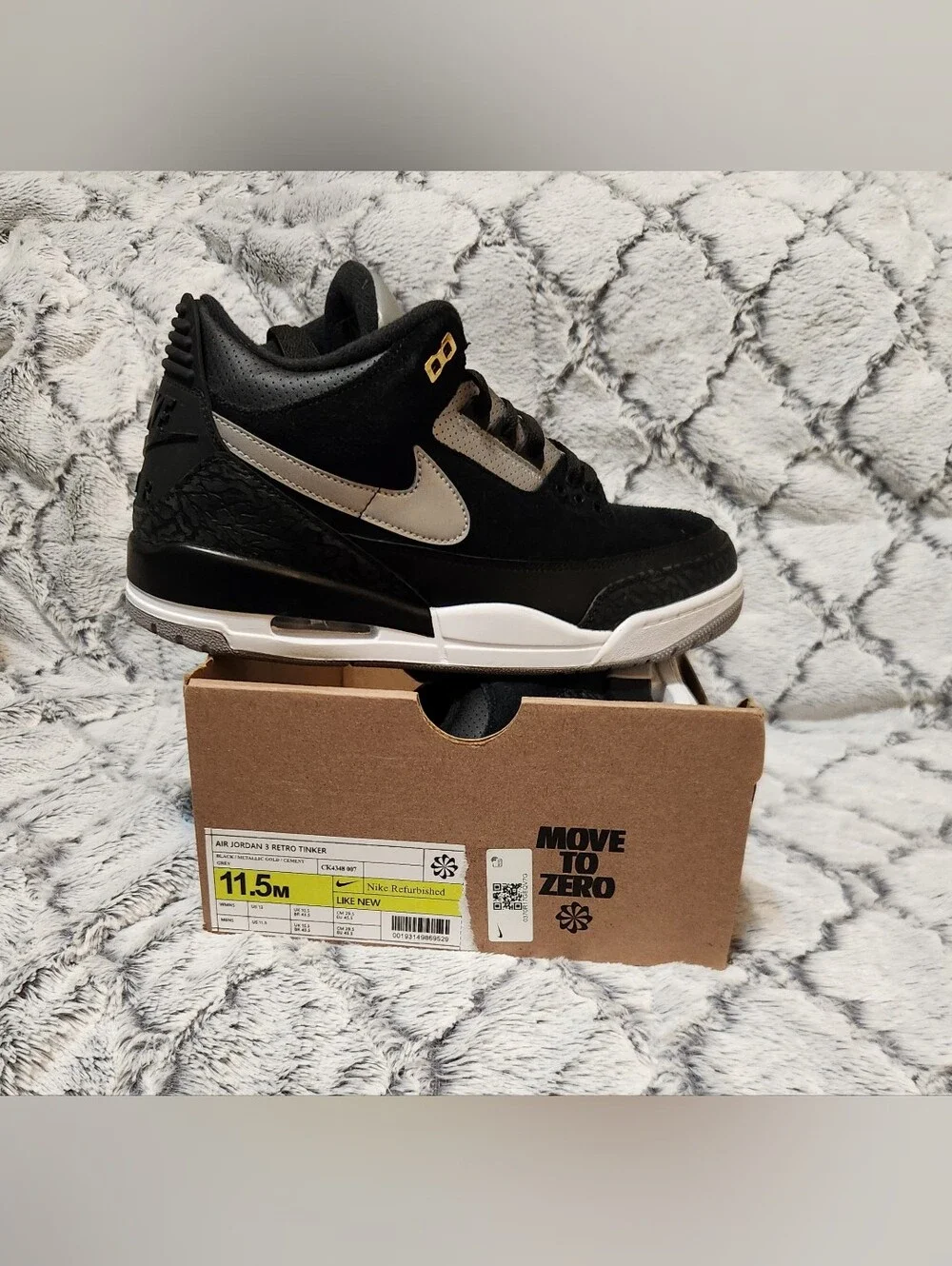 Air Jordan 3 Retro Black and Metallic Silver Sneakers